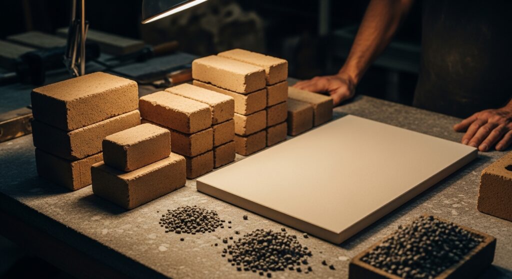 Materiali refrattari per barbecue e forni in muratura: mattoni in fireclay schamotte e lastre in cordierite