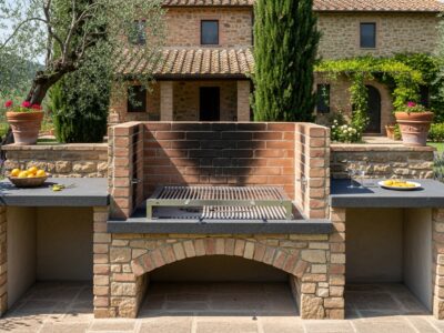 Barbecue Casale 200 in muratura con piano in pietra lavica e griglia inox