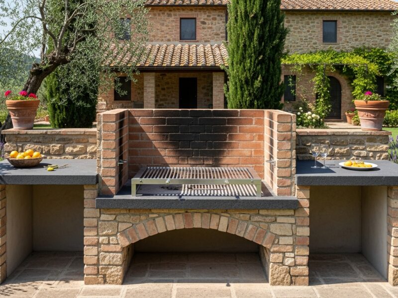 Barbecue Casale 200 in muratura con piano in pietra lavica e griglia inox