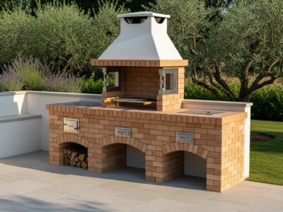 Barbecue Happy Compact con cappa integrata e fuoco laterale in muratura